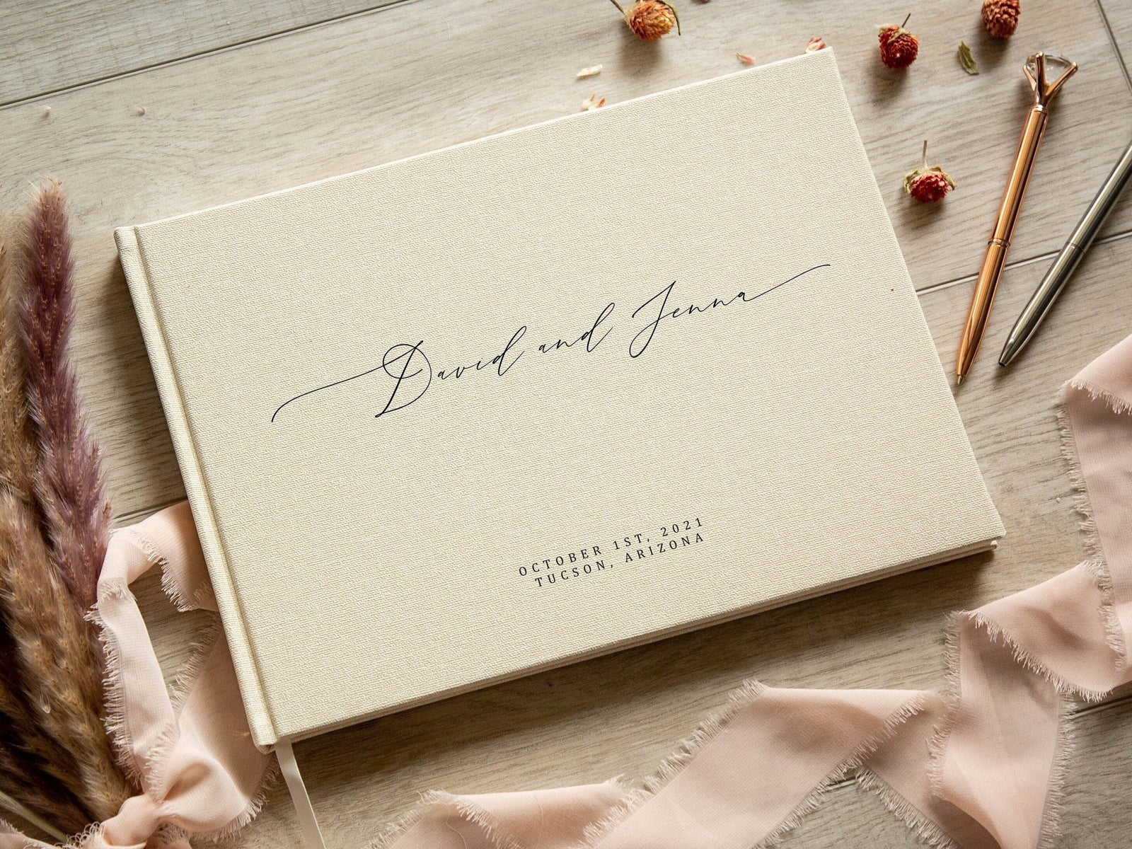 REFERENCE IMAGE · Personalized Guest Book F0 - 11.5x8.5 Custom Wedding Guestbook Signing Book for Reception Engagement Blank Page Couple Party Photo Scrapbook