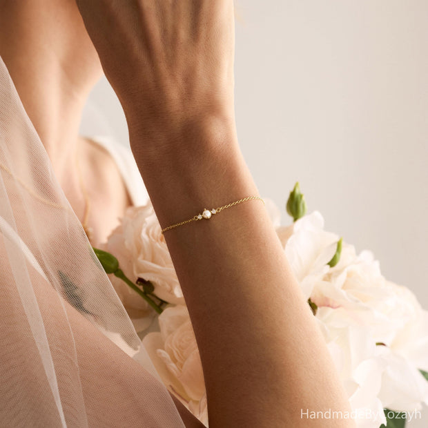 ec_product:4321862531:01 · Minimalist Freshwater Pearl Bracelet with CZ Diamonds, 14K Gold-plated Pearl Bracelet, Bridal Bracelet, Wedding Jewelry, Bridesmaid Gift