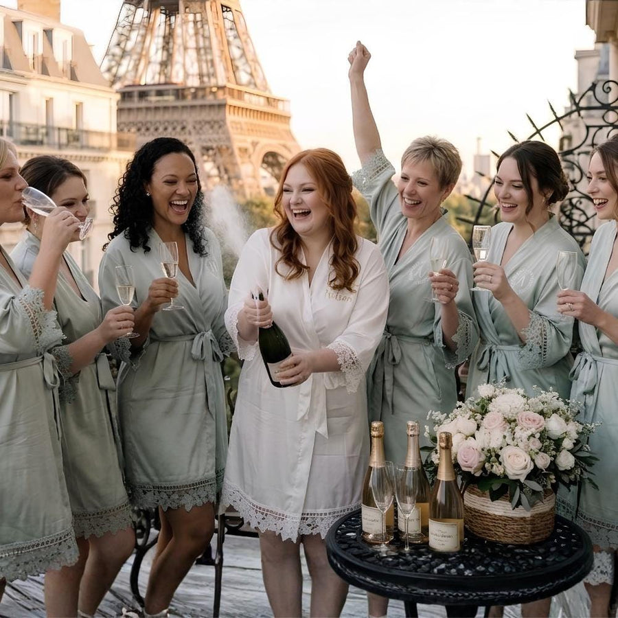 ec_product:528317769:08 · Bridesmaid Robes Set Satin Matte Getting Ready Robes Bridal Robes Bridesmaid Gifts Bridesmaids Proposal Gifts Bridal party LACE robes