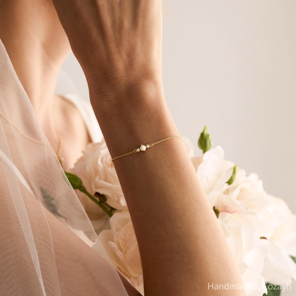 ec_product:4321862531:01 · Minimalist Freshwater Pearl Bracelet with CZ Diamonds, 14K Gold-plated Pearl Bracelet, Bridal Bracelet, Wedding Jewelry, Bridesmaid Gift