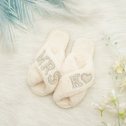 Bride Gift Pearls Slippers| Rhinestone Fluffy Slippers| Bachelorette Hen Fluffy Slippers|Personalized gift Bridal Slipper|Bridesmaid Gifts · image 1