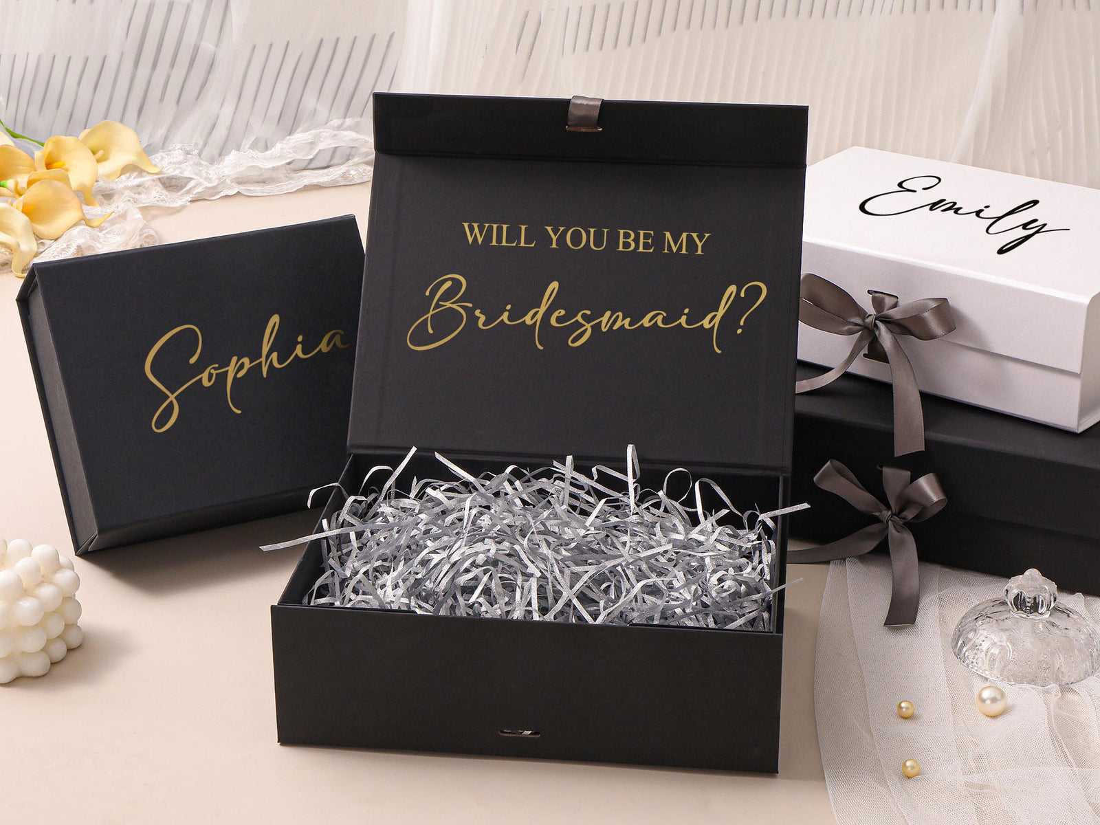 REFERENCE IMAGE · Personalized Bridesmaid Proposal Box,Custom Name Magnetic Ribbon Box,Will You Be My Bridesmaid