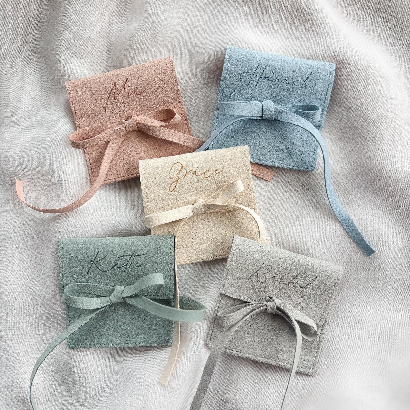 REFERENCE IMAGE · Personalised Jewellery Pouch - Custom Suede Name Gift, Bridesmaid Keepsake
