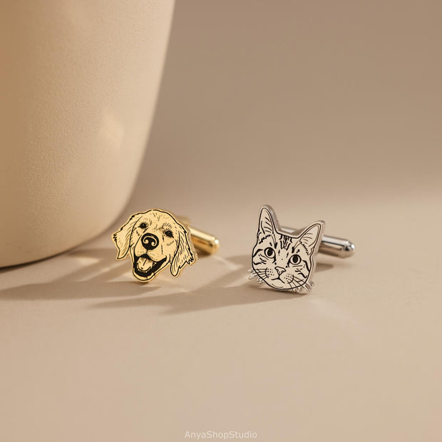 Custom Pet Portrait Cufflinks, Engraved Pets Cufflinks, Personalised Groom Gift, Fathers Day Gift, Anniversary Men Gift, Wedding Jewellery · image 2