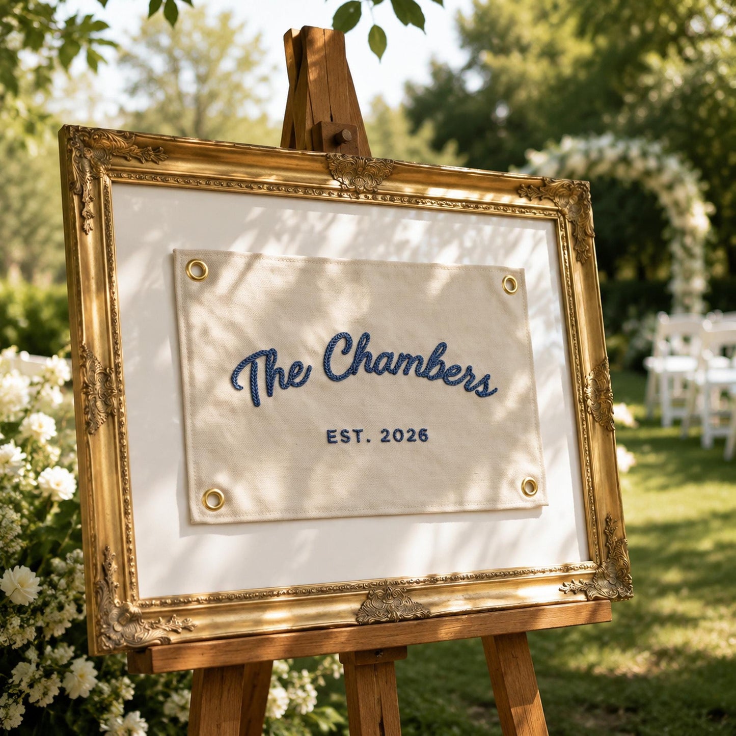 Custom Wedding Guest Book Alternative, Embroidered Last Name Pennant Flag, Keepsake Wedding Sign, Personalized Wall Art, Chain Stitch Banner · image 2