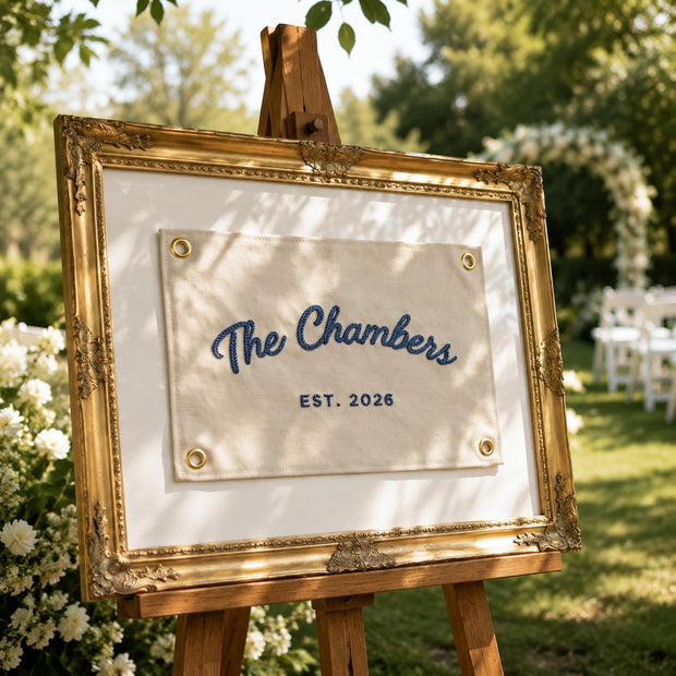 Custom Wedding Guest Book Alternative, Embroidered Last Name Pennant Flag, Keepsake Wedding Sign, Personalized Wall Art, Chain Stitch Banner · image 2