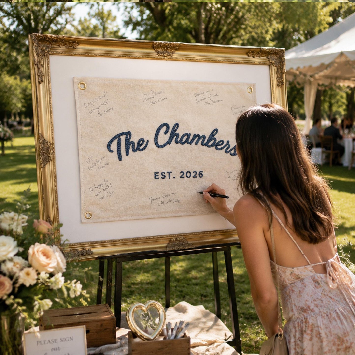 Custom Wedding Guest Book Alternative, Embroidered Last Name Pennant Flag, Keepsake Wedding Sign, Personalized Wall Art, Chain Stitch Banner · image 5