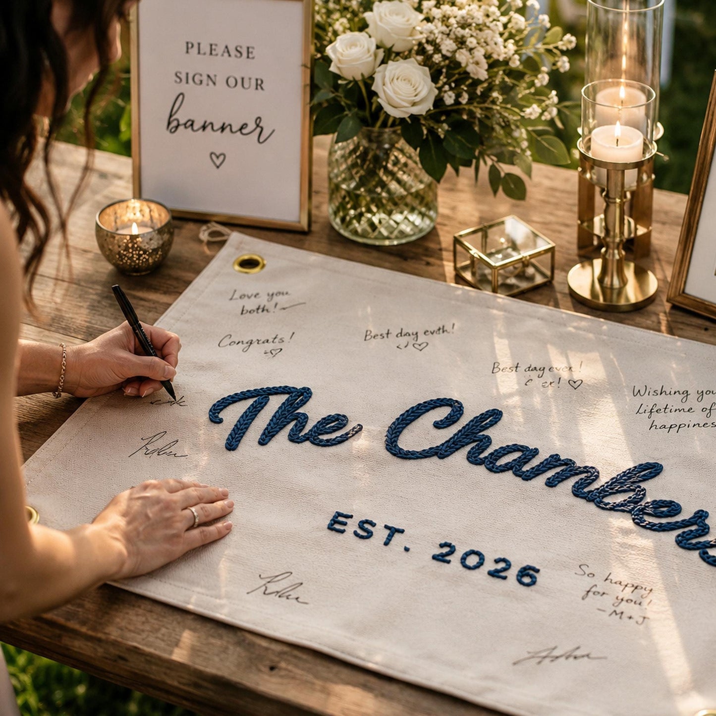 Custom Wedding Guest Book Alternative, Embroidered Last Name Pennant Flag, Keepsake Wedding Sign, Personalized Wall Art, Chain Stitch Banner · image 8