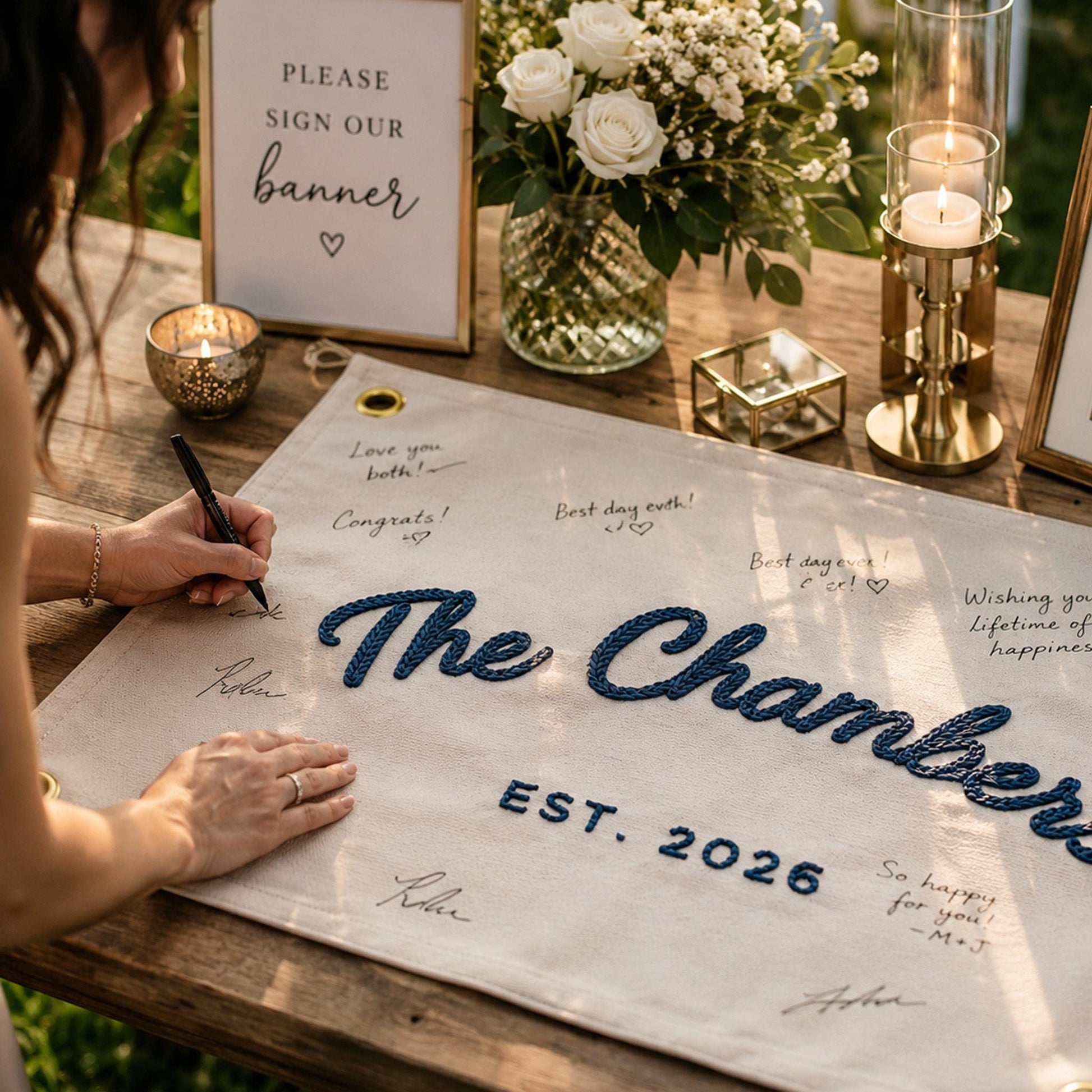 Custom Wedding Guest Book Alternative, Embroidered Last Name Pennant Flag, Keepsake Wedding Sign, Personalized Wall Art, Chain Stitch Banner · image 8