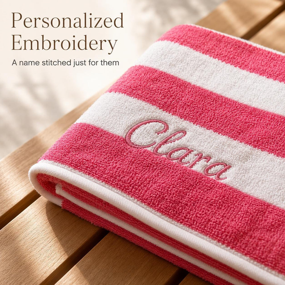 Personalized embroidered cabana stripe towel, custom name beach towel, plush fleece pool towel, bachelorette gift set, gift for her · image 2